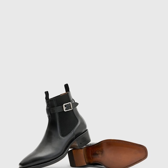 Black Leather Men's Ankle Buckle Boots - Picture 2 of 3